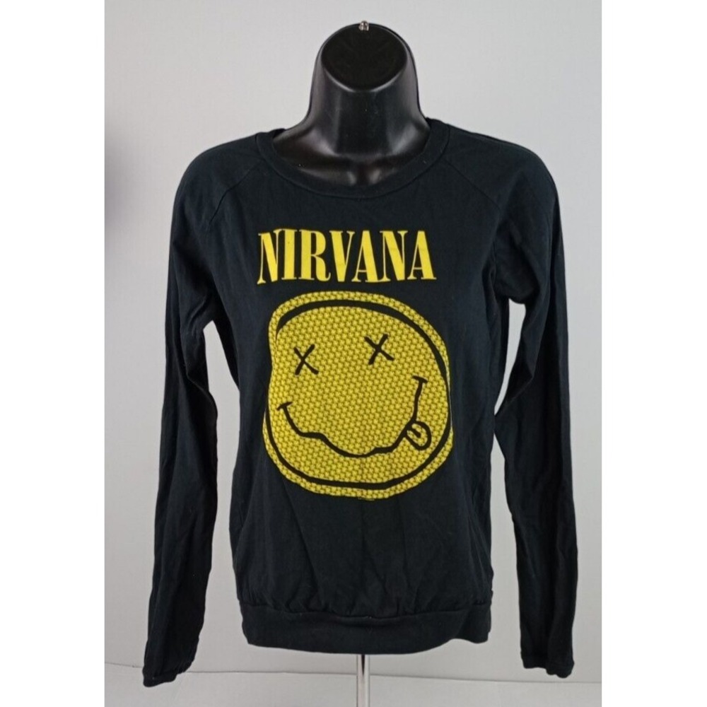 2015 Nirvana Women's Size S Black Long Sleeve T-Shirt Yellow Logo